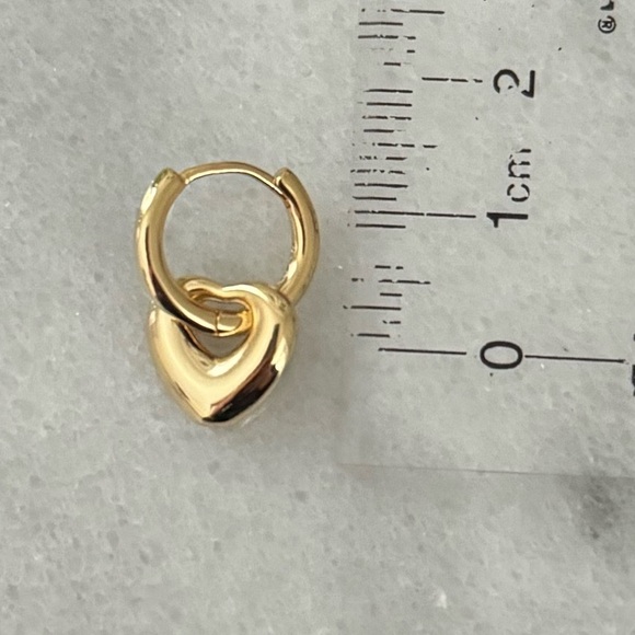 COPY - Gold Bubble Heart Charm Dangle Huggie Hoop Earrings - Picture 3 of 5